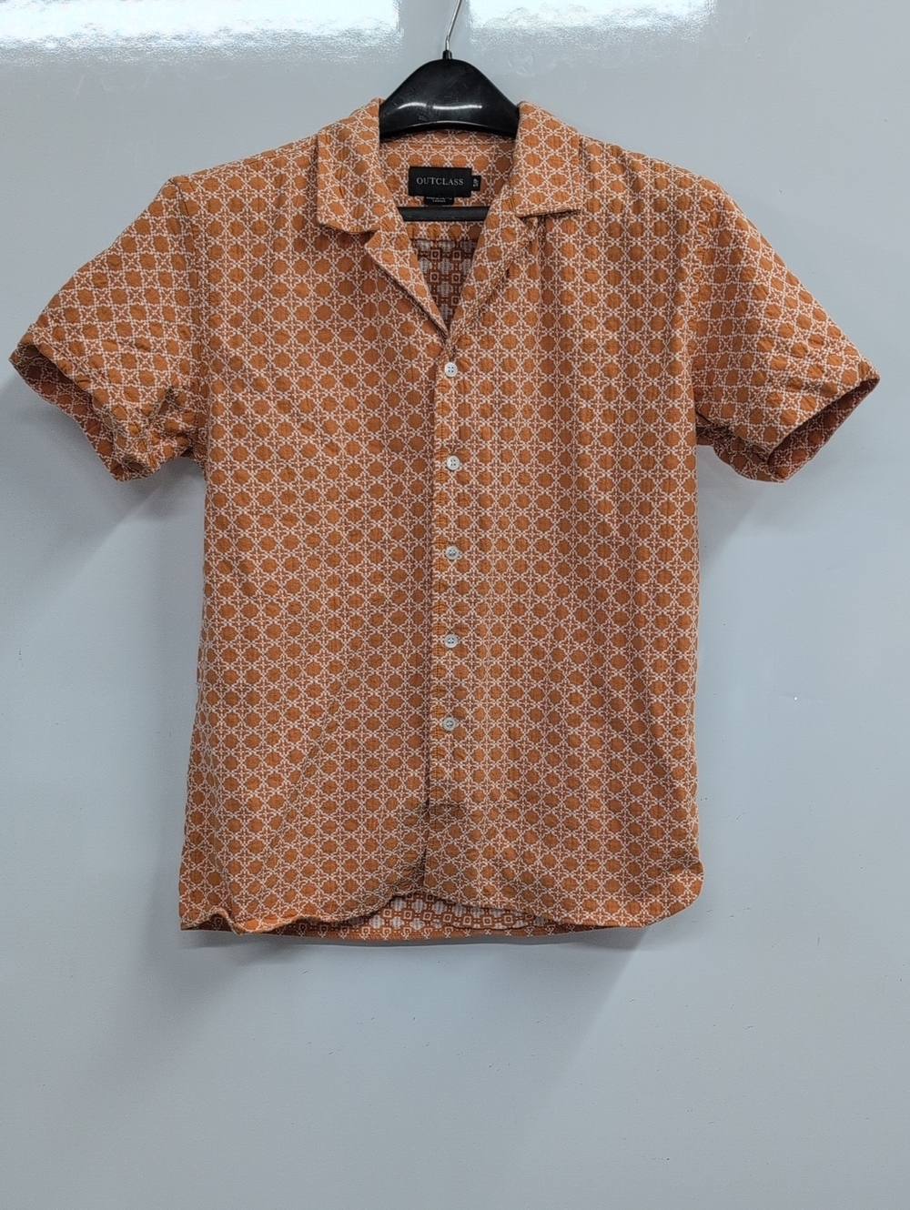 OUTCLASS Men's Orange Short-Sleeve Printed Shirt Size Small